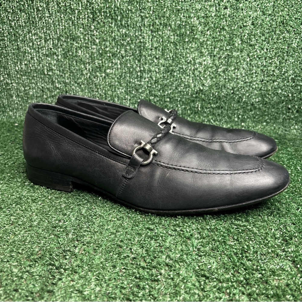 Salvatore Ferragamo Men's Black Leather Gancini Bit Loafers Size 10.5 EE (Wide)